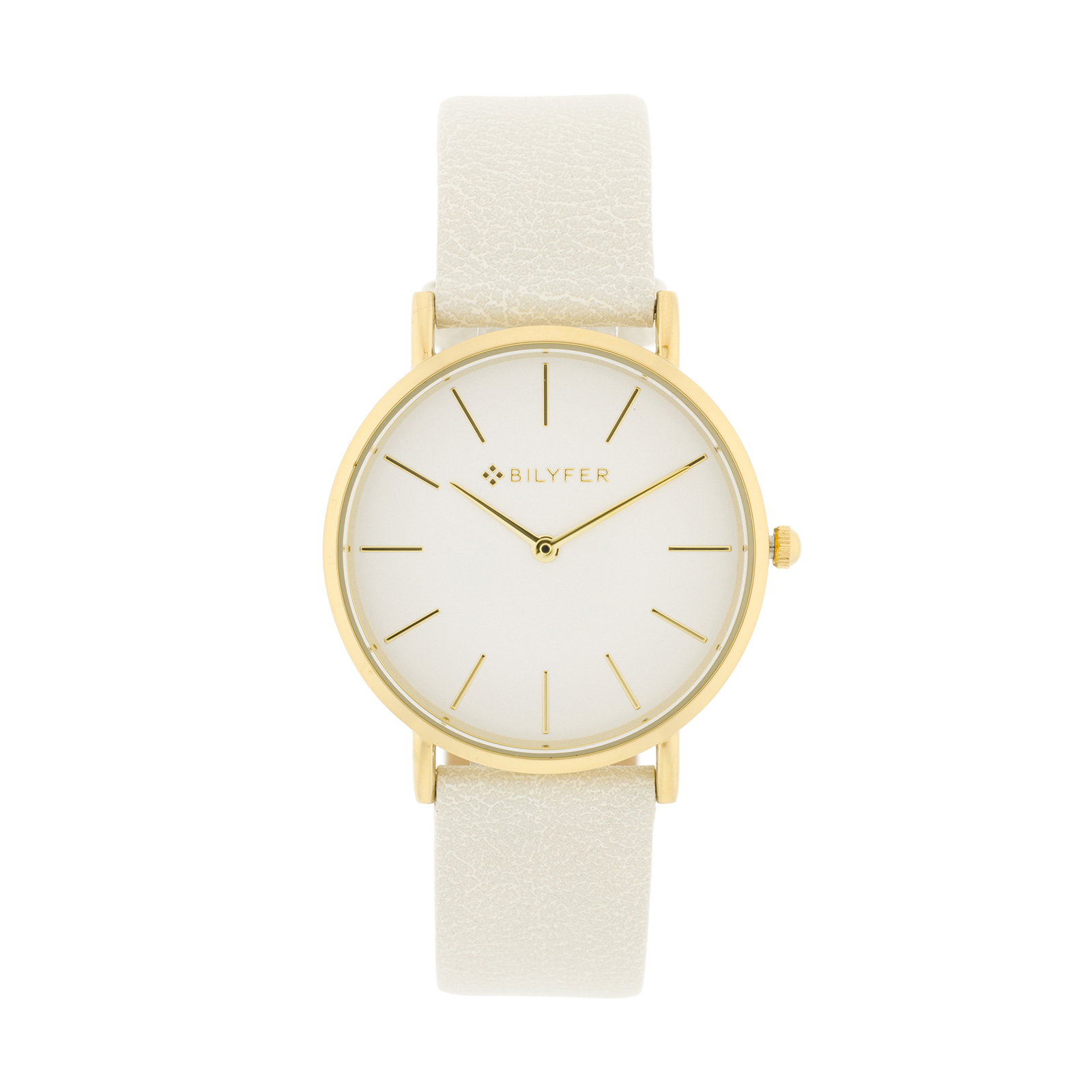 Reloj Clasico dorado y blanco caja 36mm con indices interior correa de piel