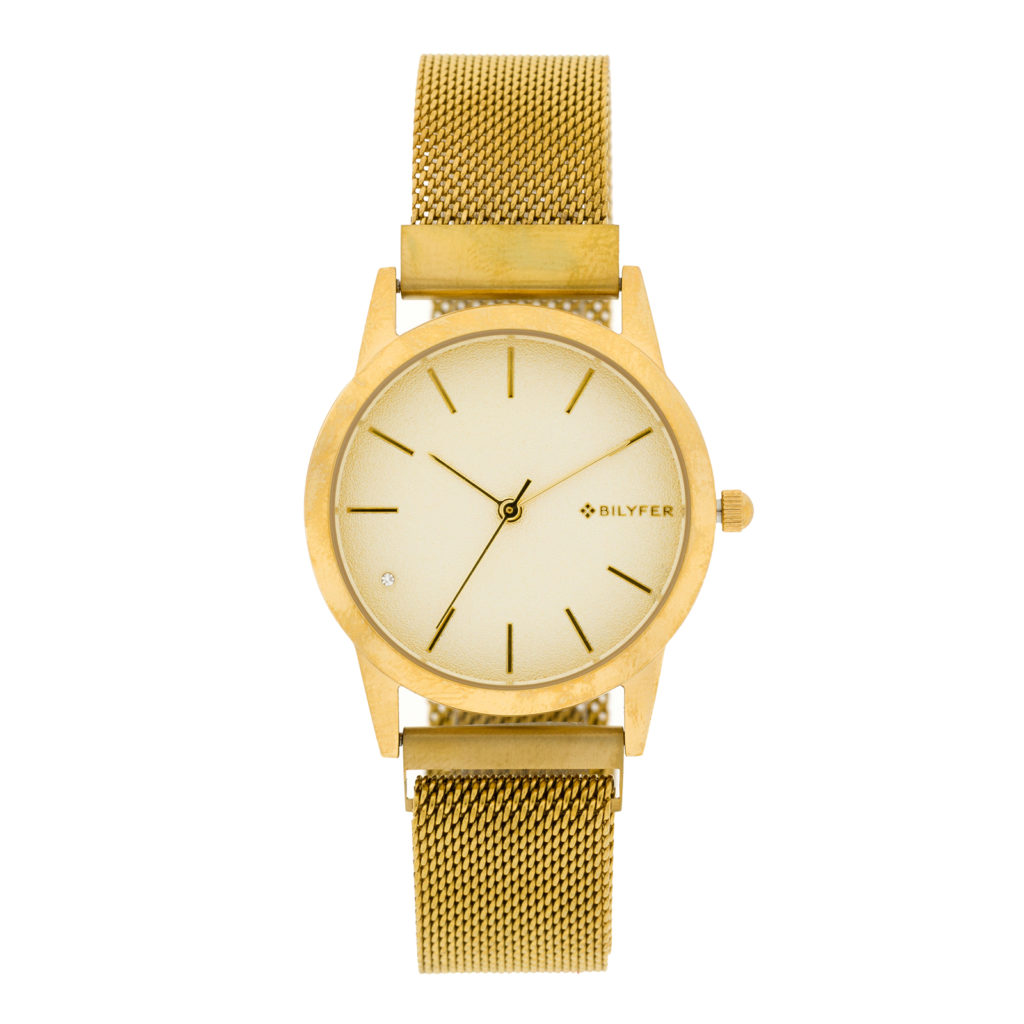 Reloj Bilyfer de acero con malla de iman indices y circonita